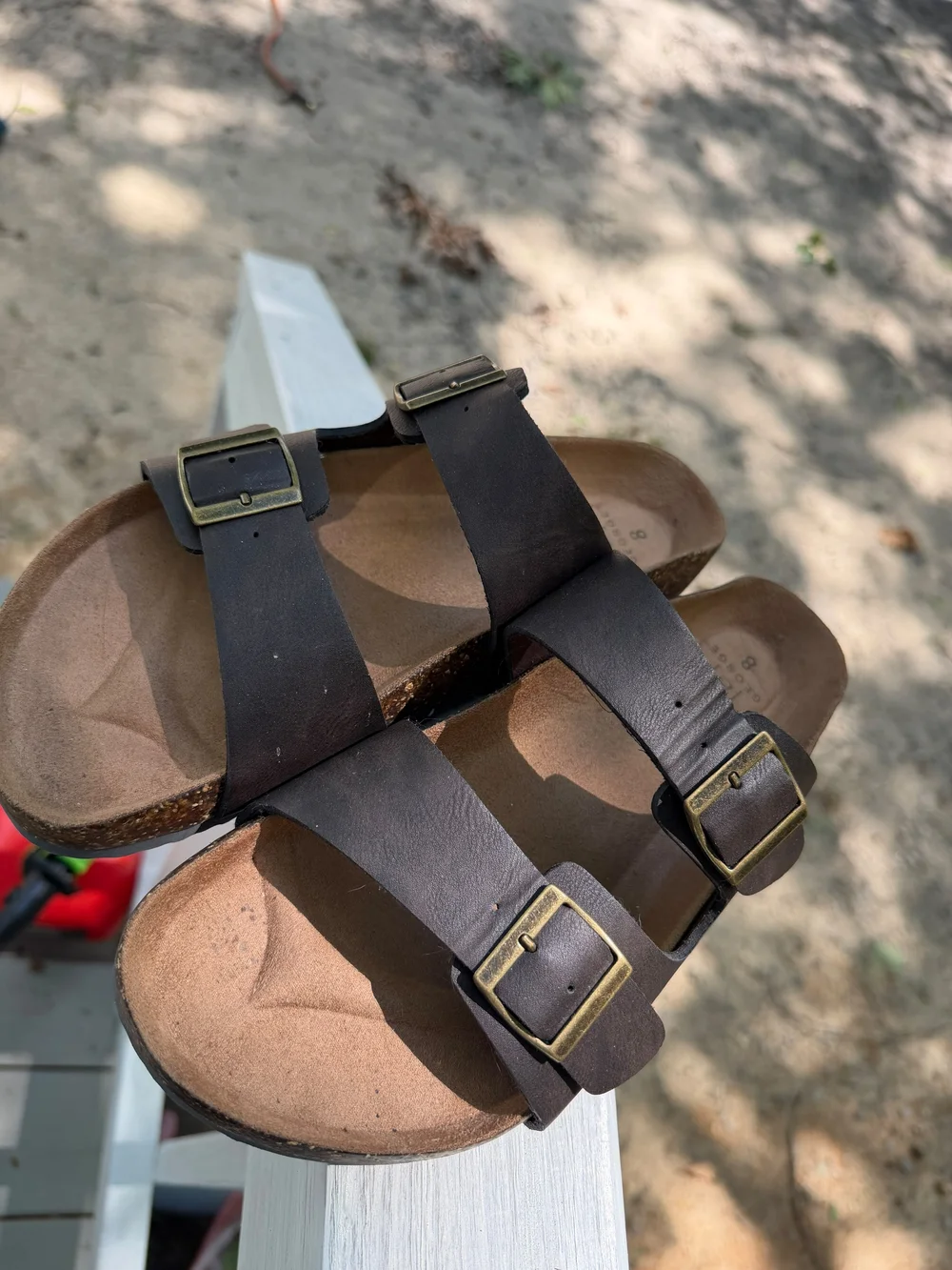 Men's Brown Double-Buckle Leather Slide Sandals